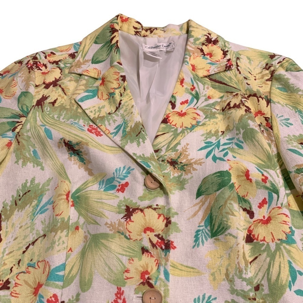 COLDWATER Creek Linen Blend Floral Embroidered Blazer Jacket Size Petite Medium - Picture 3 of 8